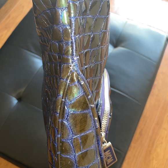 MCM Blue Crocodile Embossed Patent Leather Bag - Picture 7 of 10